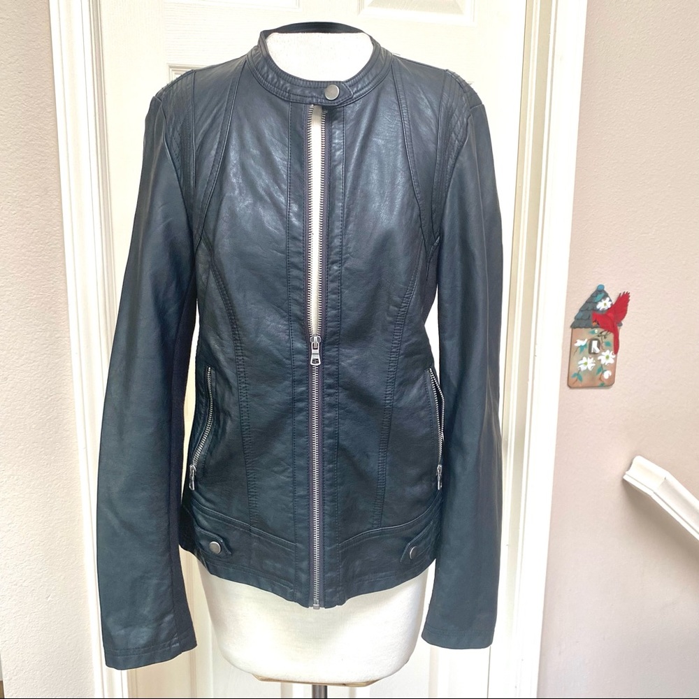 SEBBY COLLECTION Black Faux Leather Moto Jacket Medium